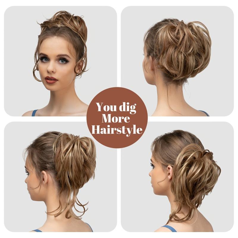 Messy Hair Buns Elastic Band Clip In Ponytail Hair Extensions