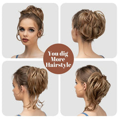 Messy Hair Buns Elastic Band Clip In Ponytail Hair Extensions