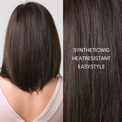 Dark Brown Short Bob Women's Wig Blonde Highlight