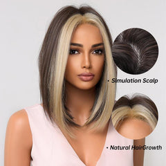 Dark Brown Short Bob Women's Wig Blonde Highlight