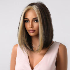 Dark Brown Short Bob Women's Wig Blonde Highlight