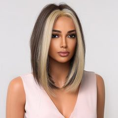 Dark Brown Short Bob Women's Wig Blonde Highlight