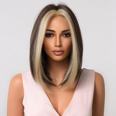 Dark Brown Short Bob Women's Wig Blonde Highlight