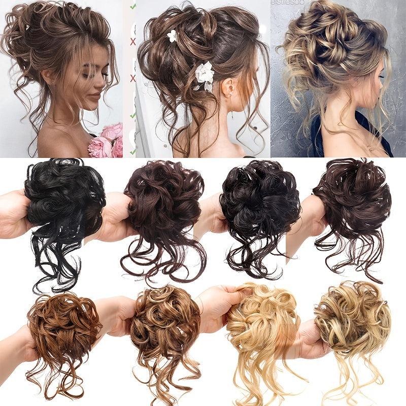 Synthetic Messy Hair Bun Curly Wavy Hairpiece Tousled Updo Scrunchie