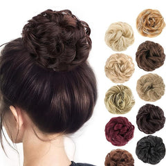 Wavy Bun Extensions with Elastic Rubber Band Messy Bun Hairpiece