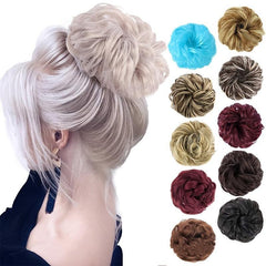 Wavy Bun Extensions with Elastic Rubber Band Messy Bun Hairpiece