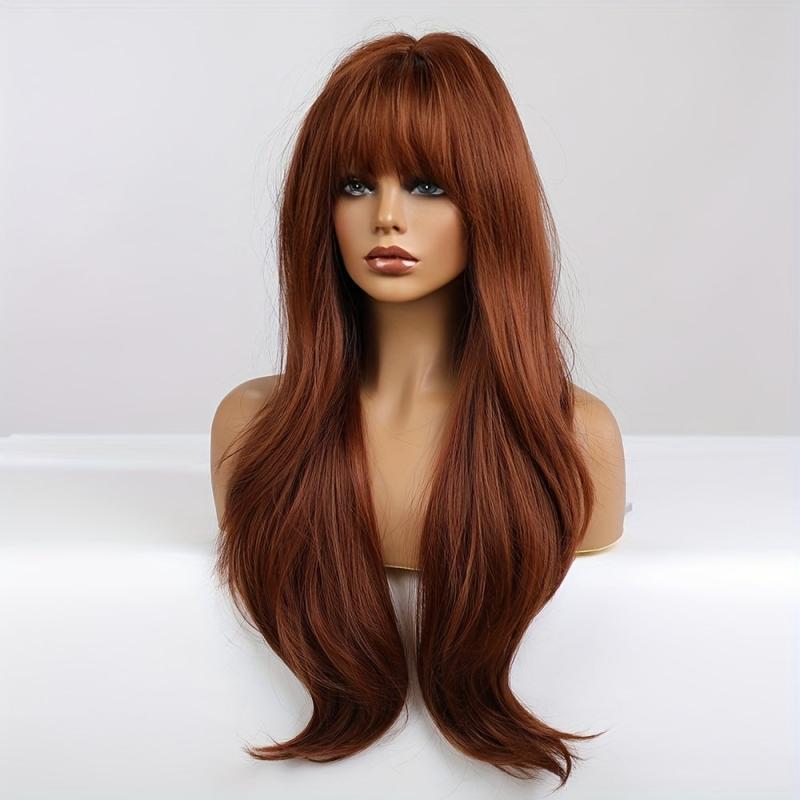 Long Straight Red Brown Ginger Wig Heat Resistant Women's Synthetic Hair