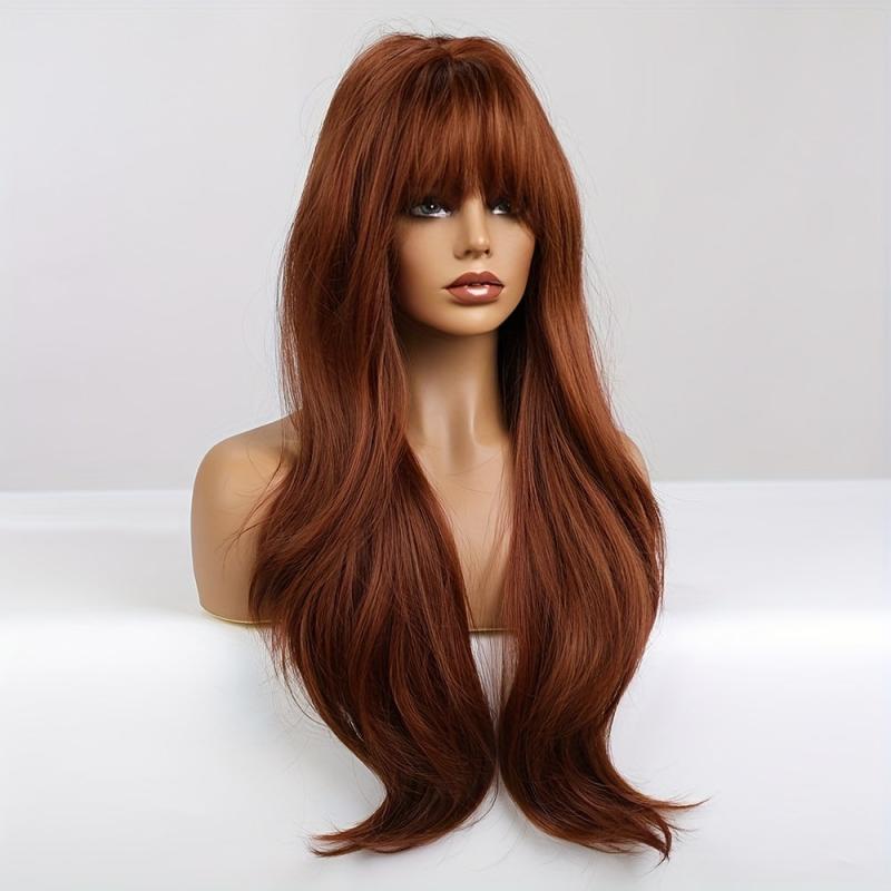 Long Straight Red Brown Ginger Wig Heat Resistant Women's Synthetic Hair