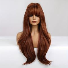 Long Straight Red Brown Ginger Wig Heat Resistant Women's Synthetic Hair