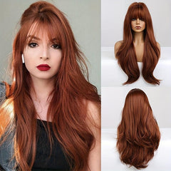 Long Straight Red Brown Ginger Wig Heat Resistant Women's Synthetic Hair