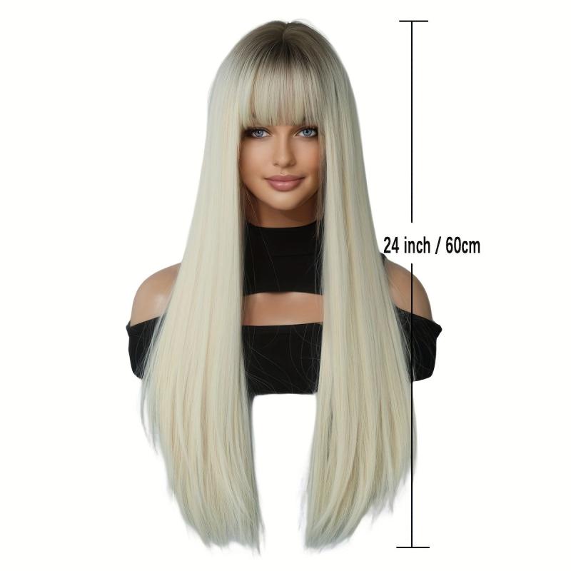 Blonde Ombre Straight Hair Wig with Bangs 60 96 Cm