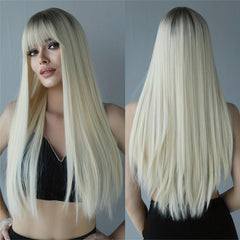 Blonde Ombre Straight Hair Wig with Bangs 60 96 Cm