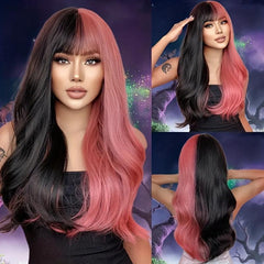 60 96 Cm Pink Long Hair Wig with Bangs for Women Girls