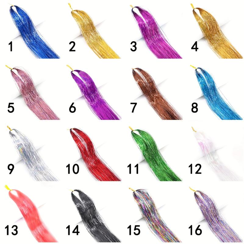 Colorful Hair Tinsel Strands 76cm Hair Glitter Extensions