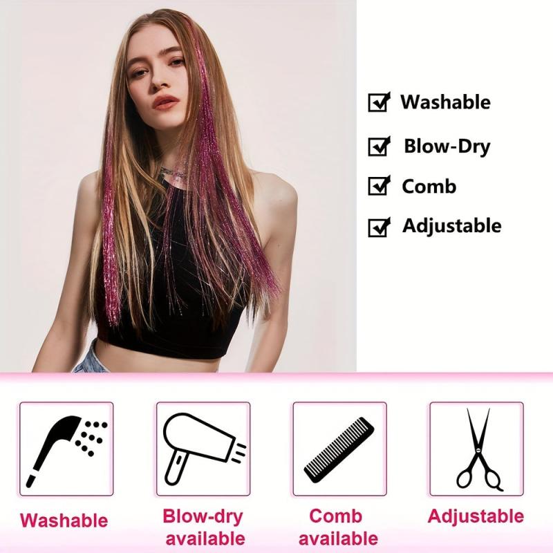 Colorful Hair Tinsel Strands 76cm Hair Glitter Extensions