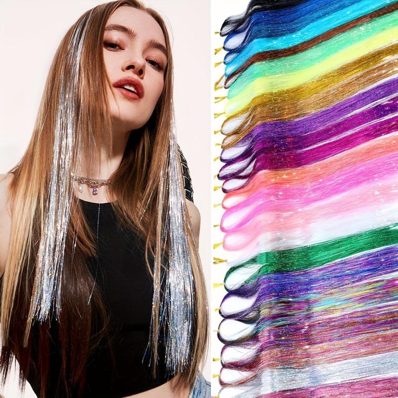Colorful Hair Tinsel Strands 76cm Hair Glitter Extensions