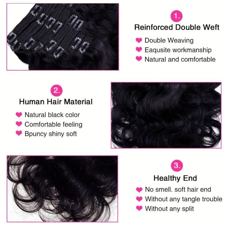 Body Wave Human Hair Clip In Extensions Brazilian Virgin Hair 120g