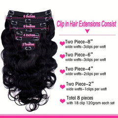 Body Wave Human Hair Clip In Extensions Brazilian Virgin Hair 120g