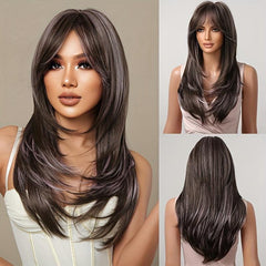 Long Curly Ombre Blonde Wig with Dark Roots Synthetic Layered Wig for Women