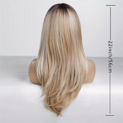 Long Curly Ombre Blonde Wig with Dark Roots Synthetic Layered Wig for Women
