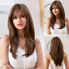Long Curly Ombre Blonde Wig with Dark Roots Synthetic Layered Wig for Women