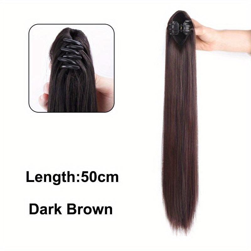 Long Straight Ponytail Extensions Claw Clip Synthetic Hair Extensions for Women