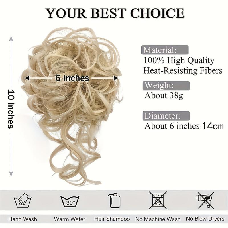 Messy Bun Hair Piece Tousled Updo Wavy Curly Hair