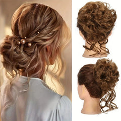 Messy Bun Hair Piece Tousled Updo Wavy Curly Hair