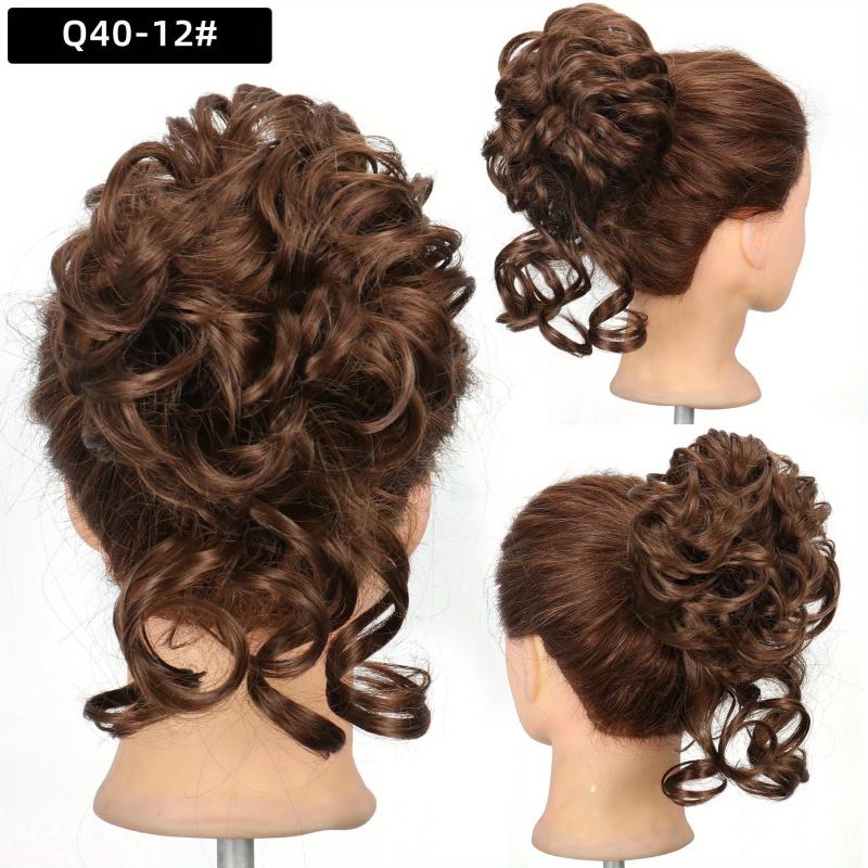 Messy Bun Hair Piece Tousled Updo Wavy Curly Hair