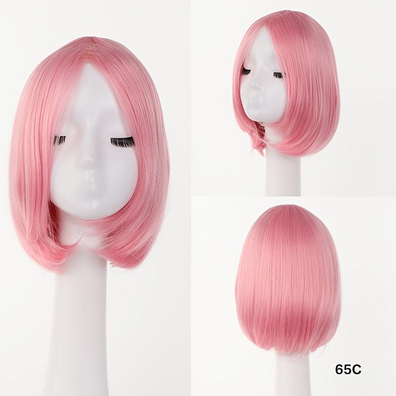 Short Bob Straight Halloween Wig Cosplay Prom Anime Fans Pink Red Purple Blonde
