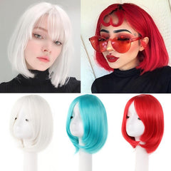 Short Bob Straight Halloween Wig Cosplay Prom Anime Fans Pink Red Purple Blonde