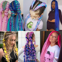 Synthetic Rainbow Braided Ponytail Crochet Braids Hair Extension
