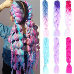 Synthetic Rainbow Braided Ponytail Crochet Braids Hair Extension