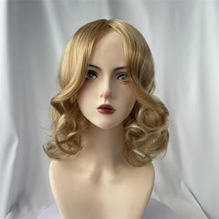 Golden Curly Wavy Wig Shoulder Length Synthetic Hair For Women