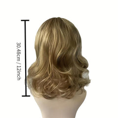 Golden Curly Wavy Wig Shoulder Length Synthetic Hair For Women
