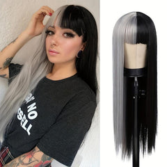 Pink Long Straight Hair Wig With Bangs
