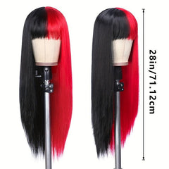 Pink Long Straight Hair Wig With Bangs
