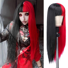 Pink Long Straight Hair Wig With Bangs