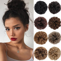 Brown Curly Hair Bun Rubber Band Donut Hairpiece