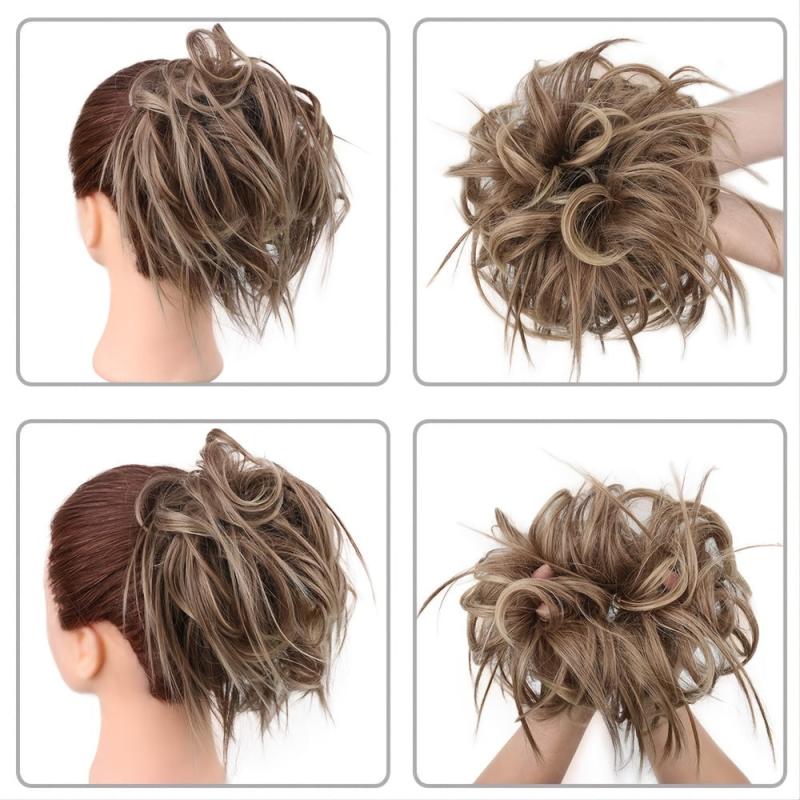 Messy Hair Bun Hair Pieces Hair Scrunchies Extension Curly Hairpiece Updo Brown