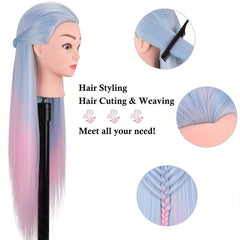 Mannequin Head with Colored Synthetic Hair for Cosmetology Training