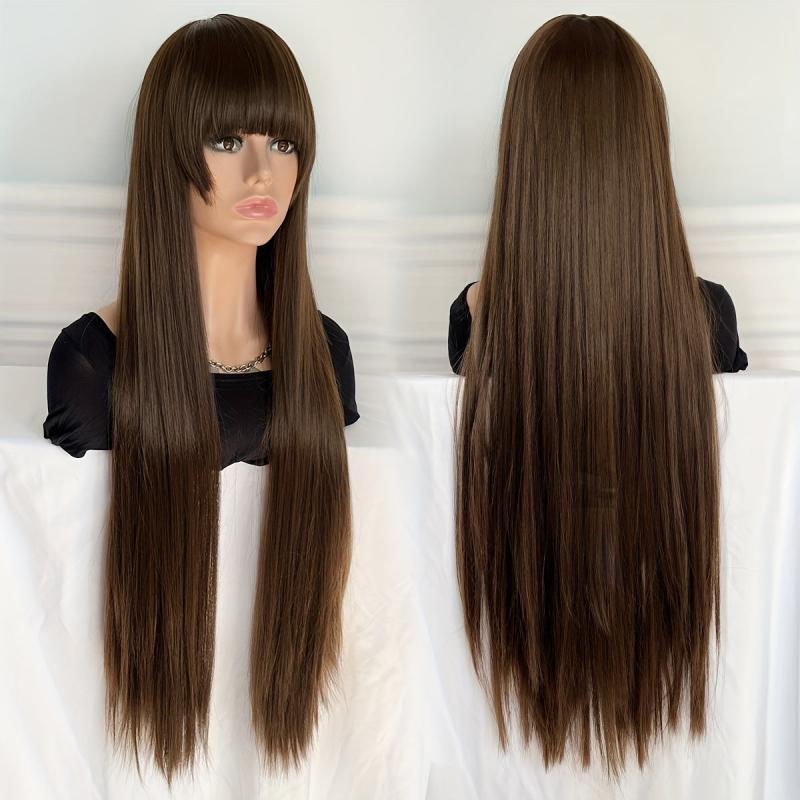 101 6 cm Long Straight Hair Wigs Synthetic Middle Part Wigs For Women Girls