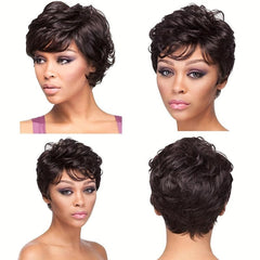 Short Curly Wavy Hair Wig with Bangs Synthetic Hair Replacement for Women