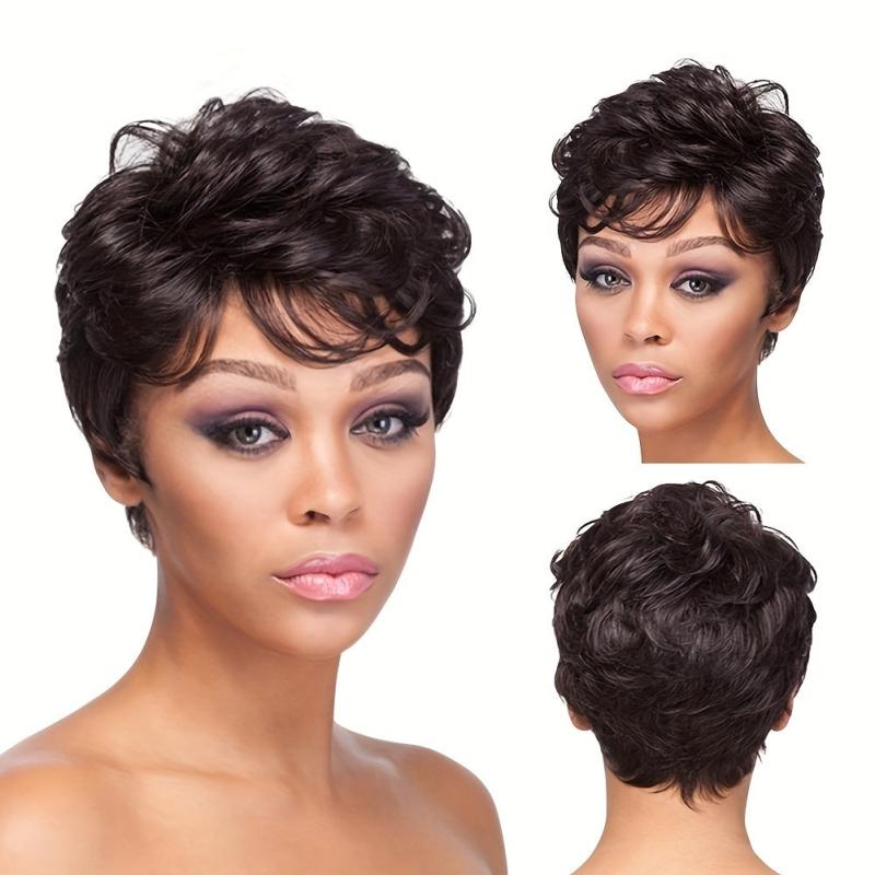 Short Curly Wavy Hair Wig with Bangs Synthetic Hair Replacement for Women