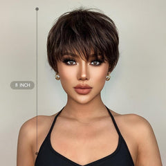 20-32cm Synthetic Pixie Cut Wig Short Straight Hair with Bangs Brown