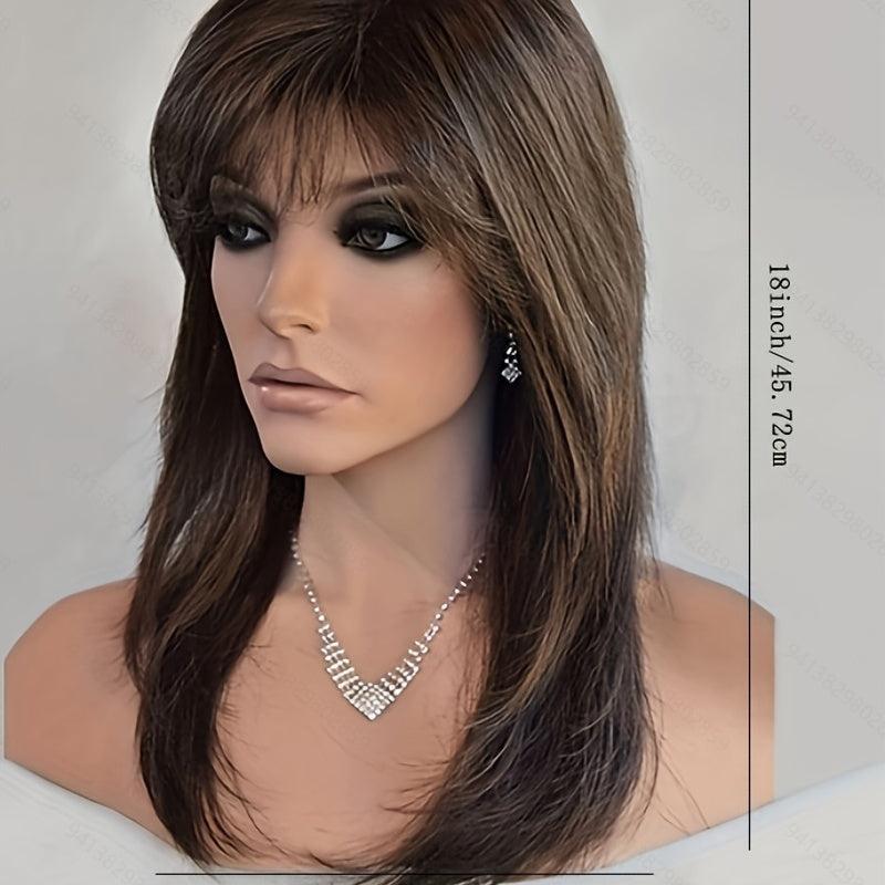 Heat Resistant Layered Long Straight Wig with Bangs