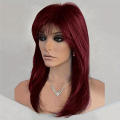 Heat Resistant Layered Long Straight Wig with Bangs