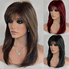 Heat Resistant Layered Long Straight Wig with Bangs