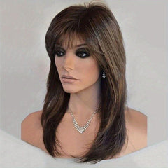 Heat Resistant Layered Long Straight Wig with Bangs