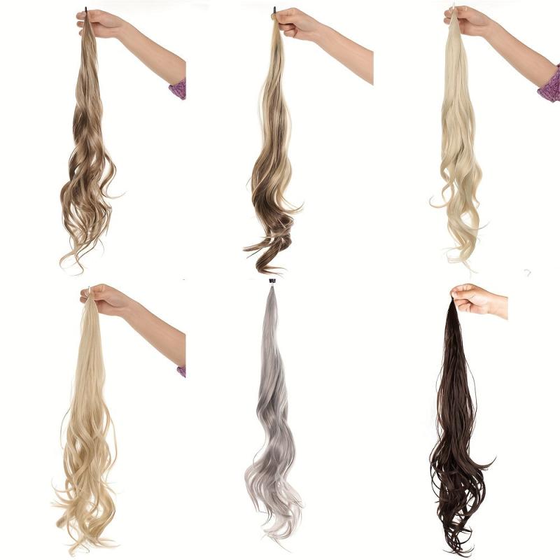 28 Cm Wrap Around Ponytail Hair Extensions Long Wavy Curly Synthetic Hairpieces
